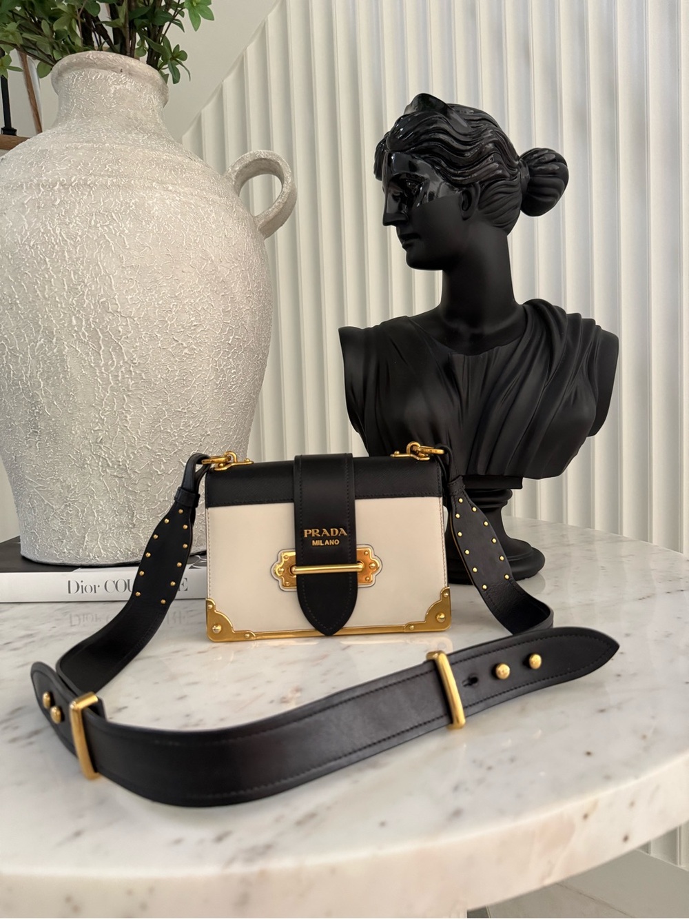 Prada Black & Cream Leather Crossbody Bag